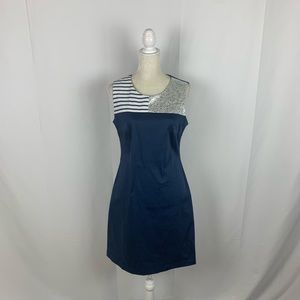 Persifor Sleeveless Embroidery Navy Shift Dress Women Size 6